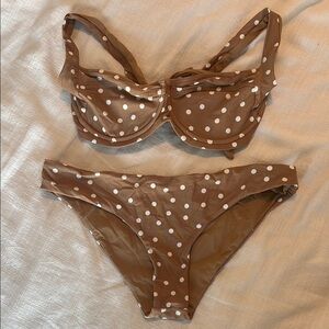 L*space Brown Polka Dot Bikini Set size M